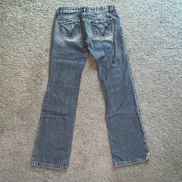 VINTAGE D&G DOLCE & GABBANA EMBROIDERED & STUDDED LOW RISE FLARE JEANS - 30 / 34 - Picture 4 of 16